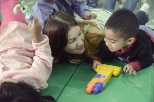 Smiling at the kindergarten